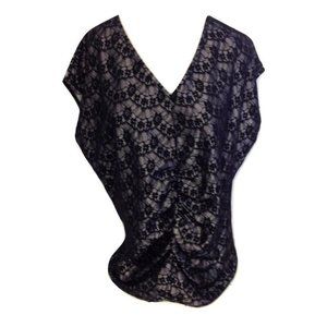 NWT Womens Size XS or Small Millau for LF Black Floral Lace Baggy Blouse Top